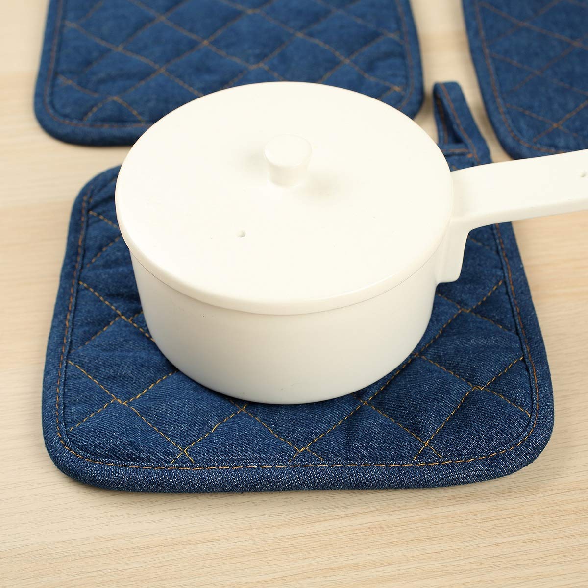 100% Cotton Potholders Kitchen Everyday Basic Terry Pot Holder Heat Resistant Large Coaster Hot Pads Kit Trivets Set for Cooking and Baking Set of 3 Dark Blue