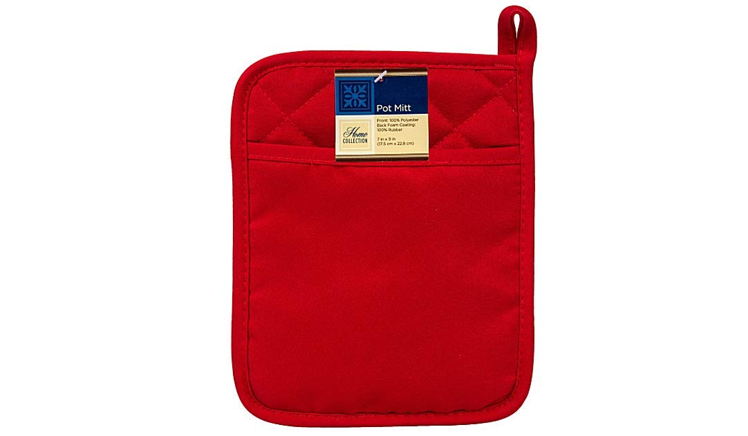 Home Collection Red Polyester/Rubber Pot Holder, 2 Pack - Heat Resistant, Non-Slip Grip, Hanging Loop - Ideal for Handling Hot Kitchen Items