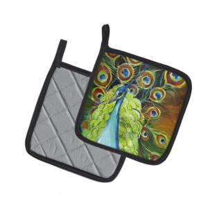 Caroline's Treasures JMK1209PTHD Peacock Pair of Pot Holders Kitchen Heat Resistant Pot Holders Sets Oven Hot Pads for Cooking Baking BBQ, 7 1/2 x 7 1/2