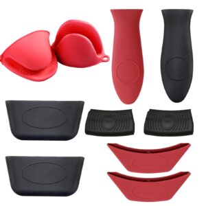 10 pcs silicone hot handle holder and pot holder cover(with 2 mini oven gloves),removable non slip hot resistant pot holder sleeves for cast iron skillets frying pans cookware handles.