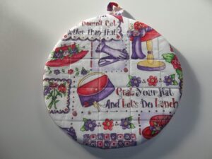pot holders heat resistant red hat society hattitude potholders handmade double insulated quilted hot pads trivets 9 inches round