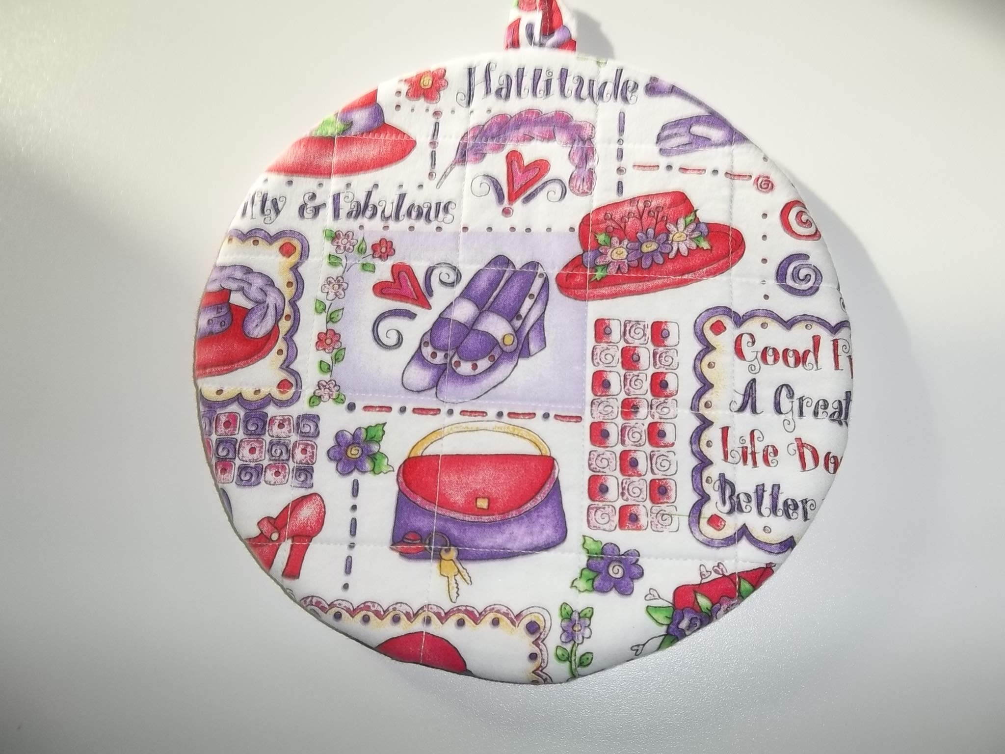 Pot Holders Heat Resistant Red Hat Society Hattitude Potholders Handmade Double Insulated Quilted Hot Pads Trivets 9 inches Round
