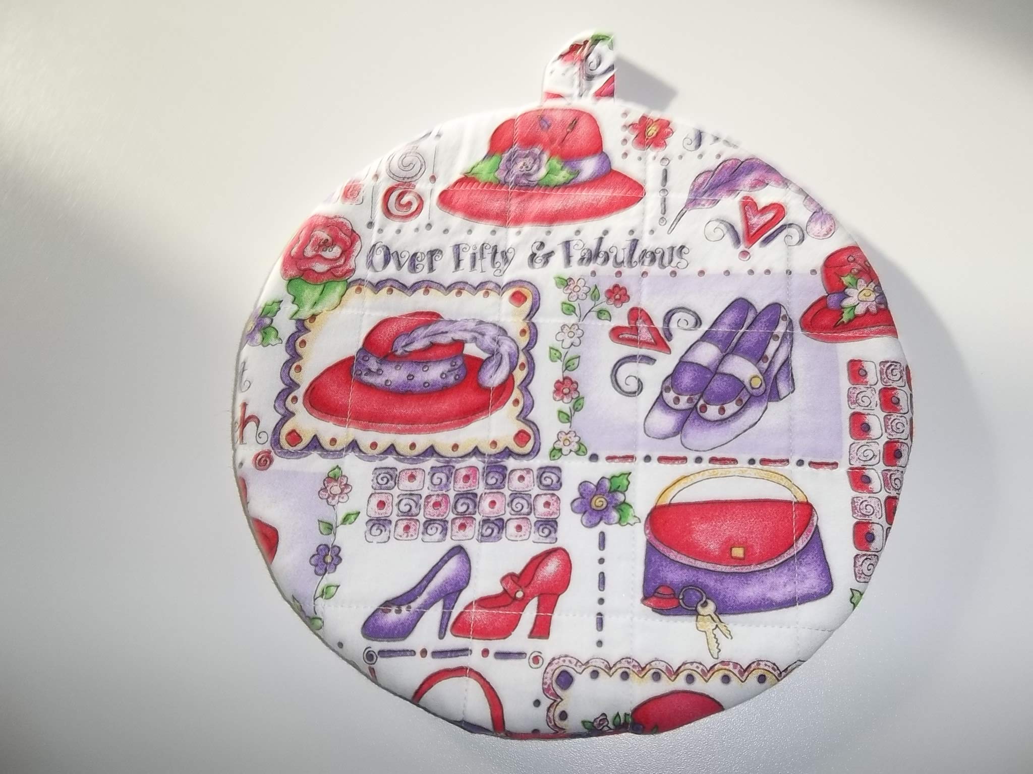 Pot Holders Heat Resistant Red Hat Society Hattitude Potholders Handmade Double Insulated Quilted Hot Pads Trivets 9 inches Round