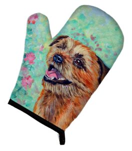 caroline's treasures 7228ovmt border terrier oven mitt heat resistant thick oven mitt for hot pans and oven, kitchen mitt protect hands, cooking baking glove