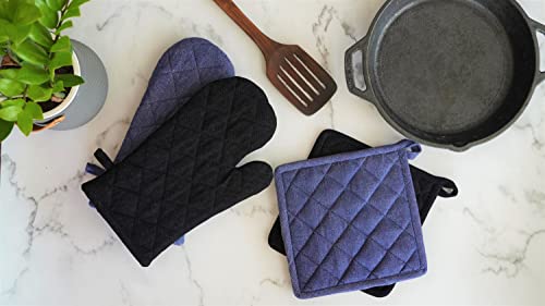 Mellow Buff Cotton Pot Holder Heat Resistant, Strong Grip Potholders for Hot Pans, 8 x 8 Inch with Loop | Pack of 3 | Black