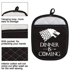 TV Show Inspired Funny Oven Pad Pot Holder with Pocket Dinner is Coming Baking Gift Cooking Gift (Dinner is Coming)