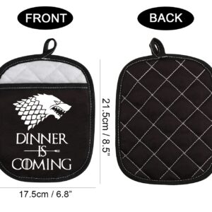 TV Show Inspired Funny Oven Pad Pot Holder with Pocket Dinner is Coming Baking Gift Cooking Gift (Dinner is Coming)