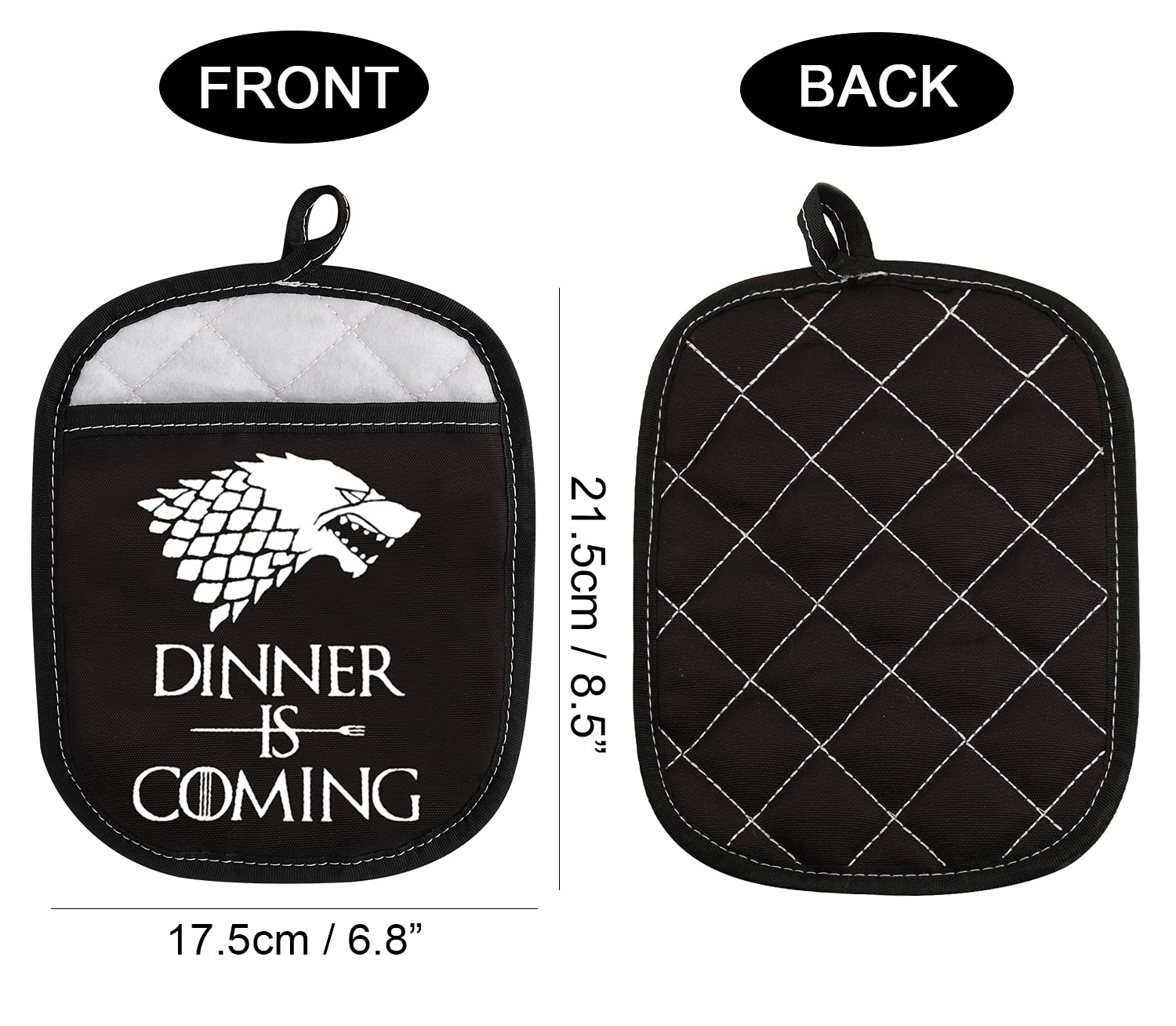 TV Show Inspired Funny Oven Pad Pot Holder with Pocket Dinner is Coming Baking Gift Cooking Gift (Dinner is Coming)