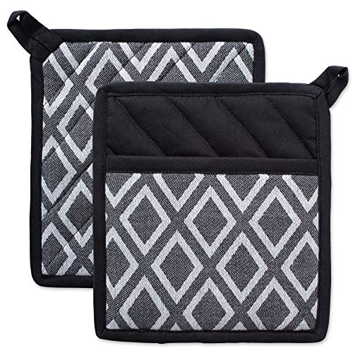 DII Black & White Diamond Collection Kitchen Essentials, Potholder Set, 2 Piece