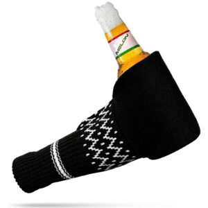natheeph beer mitt beer mitten gloves insulating knit mitt knit stitched drink mitt holder keeps your hand warm (black)