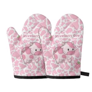 buybai cute cow strawberry pattern kitchen oven gloves heat resistant oven mitts women kitchen for bbq, baking, cooking