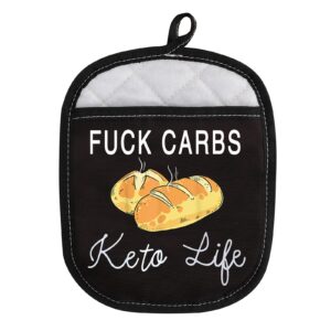 levlo funny diet keto life oven mitt with hot pads diet graphic gift fu*k carbs keto life pot holder for friend family (carbs keto life)