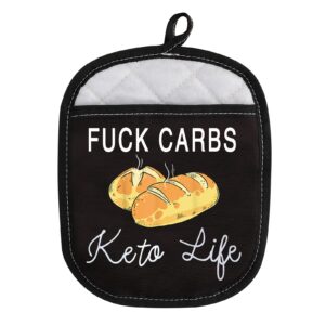 LEVLO Funny Diet Keto Life Oven Mitt with Hot Pads Diet Graphic Gift Fu*k Carbs Keto Life Pot Holder for Friend Family (Carbs Keto Life)