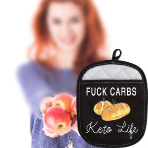 LEVLO Funny Diet Keto Life Oven Mitt with Hot Pads Diet Graphic Gift Fu*k Carbs Keto Life Pot Holder for Friend Family (Carbs Keto Life)