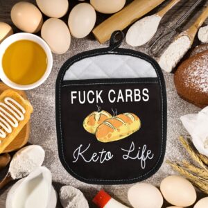 LEVLO Funny Diet Keto Life Oven Mitt with Hot Pads Diet Graphic Gift Fu*k Carbs Keto Life Pot Holder for Friend Family (Carbs Keto Life)