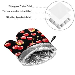 Beautiful Cherries Oven Mitts and Pot Holders Sets of 4pcs Waterproof Heat Resistant Kitchen Accessories Oven Gloves and Hot Pads Potholders for Kitchens Baking BBQ Cooking Gloves