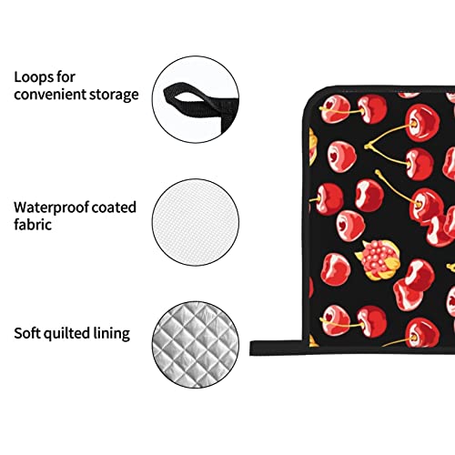 Beautiful Cherries Oven Mitts and Pot Holders Sets of 4pcs Waterproof Heat Resistant Kitchen Accessories Oven Gloves and Hot Pads Potholders for Kitchens Baking BBQ Cooking Gloves