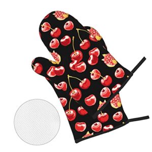 Beautiful Cherries Oven Mitts and Pot Holders Sets of 4pcs Waterproof Heat Resistant Kitchen Accessories Oven Gloves and Hot Pads Potholders for Kitchens Baking BBQ Cooking Gloves