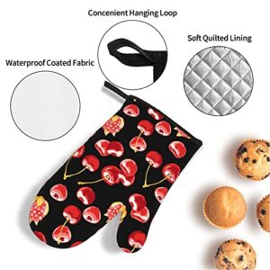 Beautiful Cherries Oven Mitts and Pot Holders Sets of 4pcs Waterproof Heat Resistant Kitchen Accessories Oven Gloves and Hot Pads Potholders for Kitchens Baking BBQ Cooking Gloves