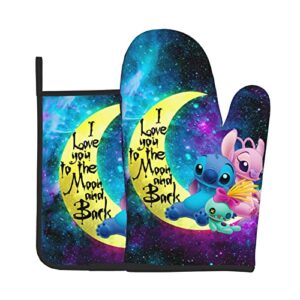 cute oven mitts and potholders bbq gloves,cartoon pattern non-slip heat resistant kitchen oven mitts and pot holders for cooking baking grilling