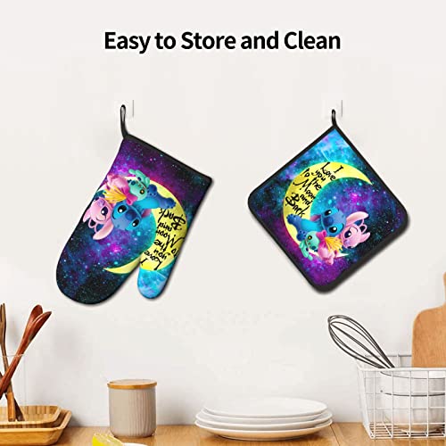 Cute Oven Mitts and Potholders BBQ Gloves,Cartoon Pattern Non-Slip Heat Resistant Kitchen Oven Mitts and Pot Holders for Cooking Baking Grilling