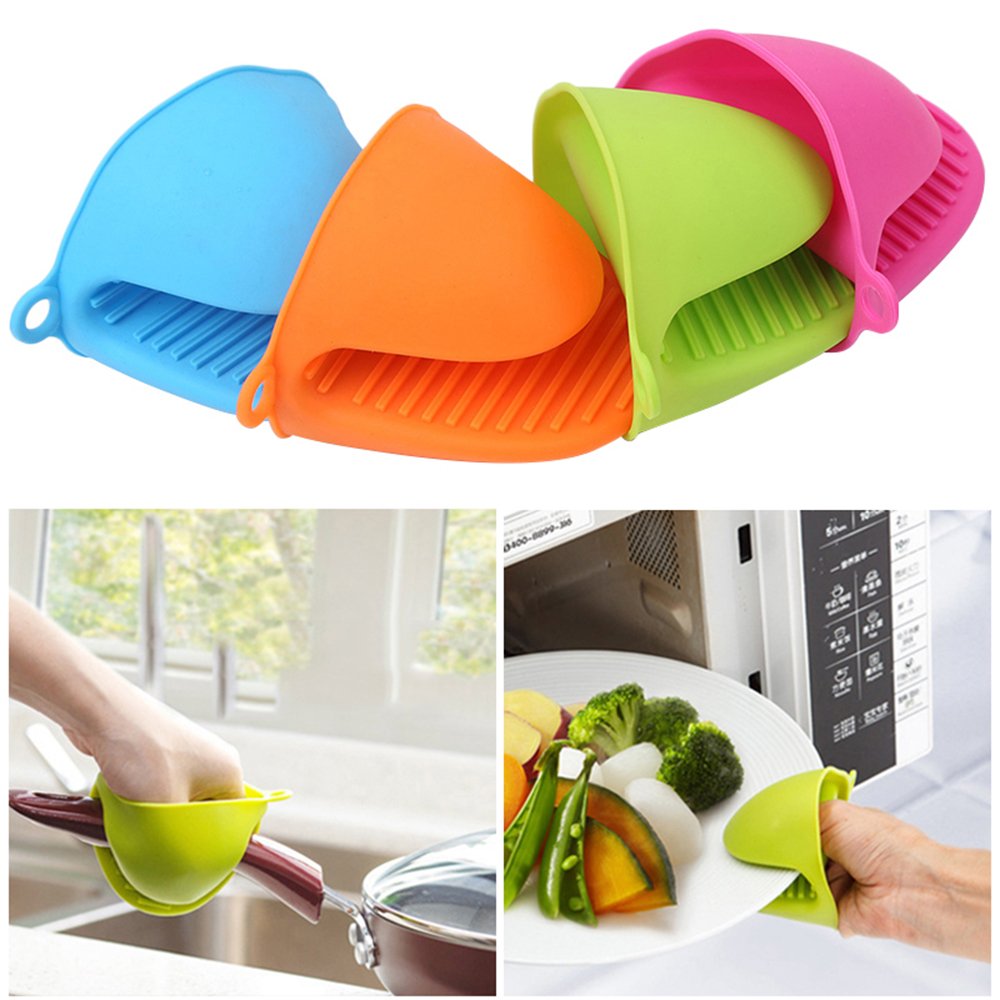 JCBIZ 2-Pack Silicone Oven Mitts Heat Resistant Microwave Cooking Baking Tools Kitchen Accessory Skid Pinch Grips Gloves Silicone Pot Holder Blue
