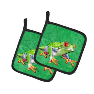 caroline's treasures 8688pthd frog pair of pot holders kitchen heat resistant pot holders sets oven hot pads for cooking baking bbq, 7 1/2 x 7 1/2
