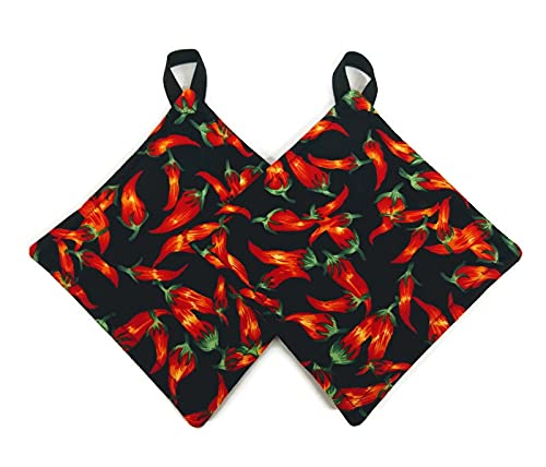 Pot holder for kitchen Pot Holder Set Oven Hot Pad Pot Holder for Cooking or Baking in a Red Chili Pepper Fabric Print