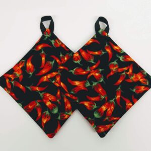 Pot holder for kitchen Pot Holder Set Oven Hot Pad Pot Holder for Cooking or Baking in a Red Chili Pepper Fabric Print