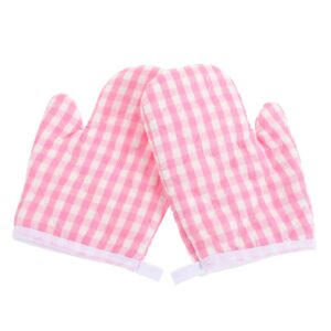 2Pcs Kids Oven Mitts Heat Resistant Oven Gloves Kitchen Mitts Microwave Gloves for Children Baking Cooking Fireplace Grill BBQ Pink