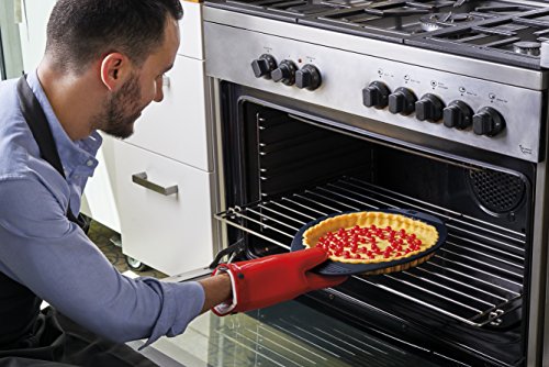 Mastrad Red Oven Mitt Gloves, Heat Resistant, Dishwasher Safe, Waterproof, Non-Slip with Cotton Linings, Baking - F82315