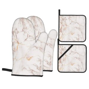 4pcs gold marble oven mitts pot holders set non-slip cooking kitchen gloves washable heat resistant oven gloves for microwave bbq baking grilling