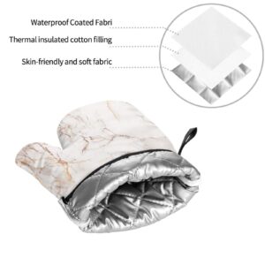 4pcs Gold Marble Oven Mitts Pot Holders Set Non-Slip Cooking Kitchen Gloves Washable Heat Resistant Oven Gloves for Microwave BBQ Baking Grilling