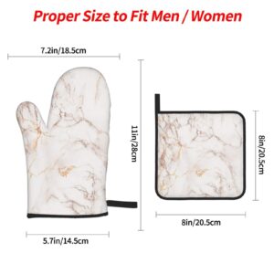 4pcs Gold Marble Oven Mitts Pot Holders Set Non-Slip Cooking Kitchen Gloves Washable Heat Resistant Oven Gloves for Microwave BBQ Baking Grilling