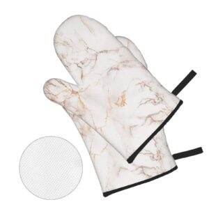 4pcs Gold Marble Oven Mitts Pot Holders Set Non-Slip Cooking Kitchen Gloves Washable Heat Resistant Oven Gloves for Microwave BBQ Baking Grilling