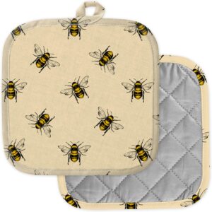 [pack of 2] pot holders for kitchen, washable heat resistant pot holders, hot pads, trivet for cooking and baking ( honey bee )