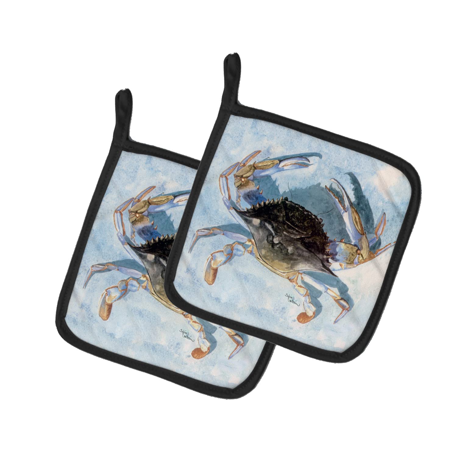 Caroline's Treasures 8011PTHD Blue Crab Pair of Pot Holders Kitchen Heat Resistant Pot Holders Sets Oven Hot Pads for Cooking Baking BBQ, 7 1/2 x 7 1/2