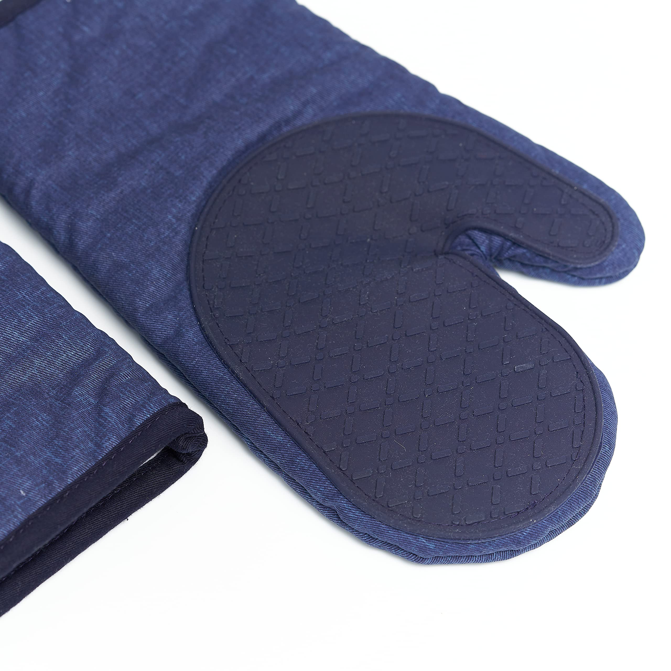 Nautica Home Kitchen Oven Mitts with Silicone Palm, Heat Resistant up to 500 Degrees F, Cotton Potholders for Cooking, Set of 2, Navy Solid