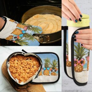 Oven Mitts Pot Holders Sets - Pineapples Stylish Sunglasses Hot Gloves Hot Pads Non-Slip Potholders for Kitchen BBQ Baking