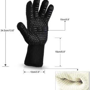 Oven Gloves 932°F Heat Resistant 2 Pc Gloves, Black XL Size Cut-Resistant Grill Gloves, Non-Slip Silicone BBQ Gloves, Kitchen Safe Cooking Gloves for All, Oven Mitts,Smoker,Barbecue,Grilling