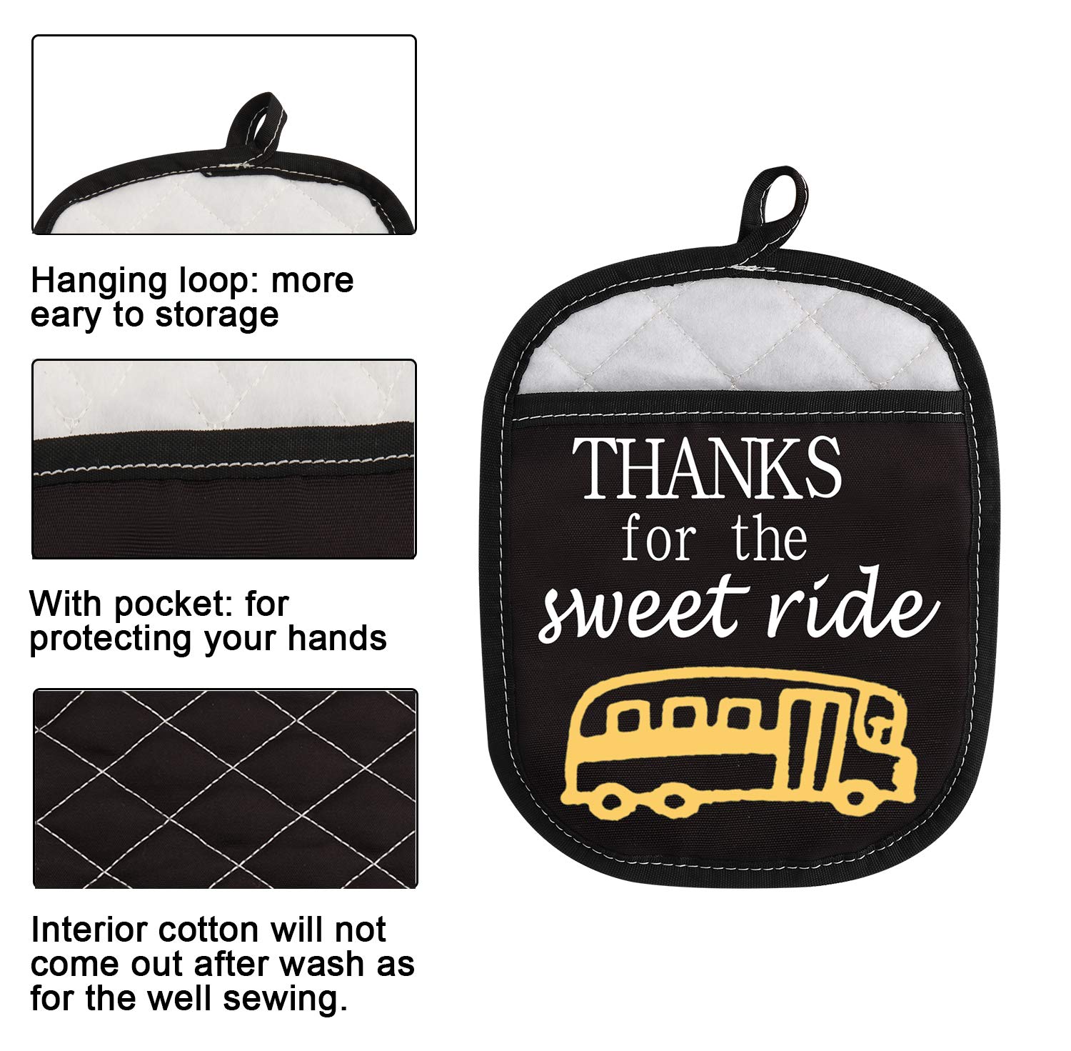 WCGXKO Oven Pads Pot Holder with Pocket for School Bus Driver Thanks for The Sweet Ride (Sweet Ride)