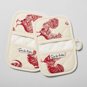 sur la table rooster mini mitts, set of 2, red