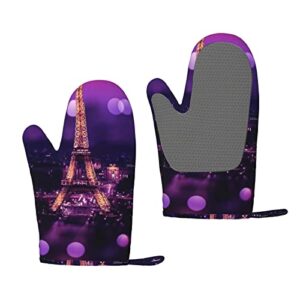 pink paris printed silicone anti-scald gloves, oven mitts, used for cooking, grilling, kitchen oven gloves.