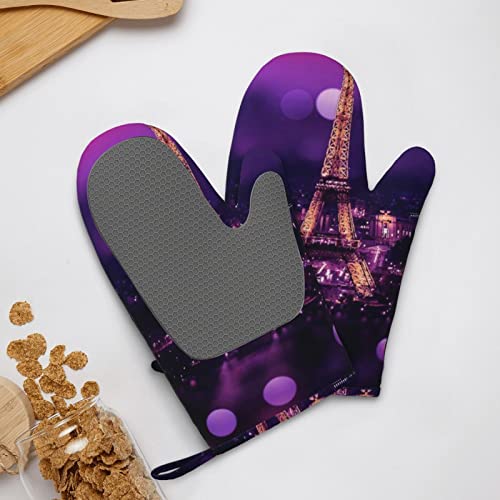 Pink Paris Printed Silicone Anti-Scald Gloves, Oven Mitts, Used for Cooking, Grilling, Kitchen Oven Gloves.