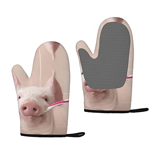 Pink Pig Printed Silicone Anti-Scald Gloves, Oven Mitts, Used for Cooking, Grilling, Kitchen Oven Gloves.