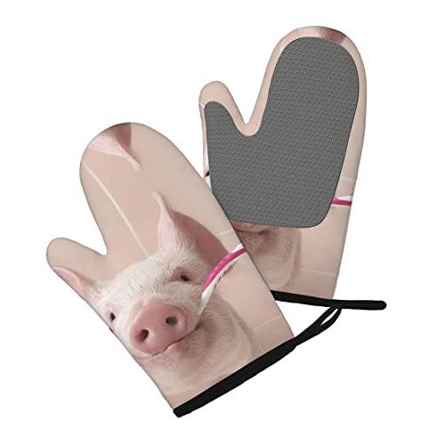 Pink Pig Printed Silicone Anti-Scald Gloves, Oven Mitts, Used for Cooking, Grilling, Kitchen Oven Gloves.