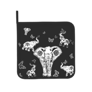 Elephant Oven Mitts and Pot Holders Sets Heat Resistant Holiday Decor Oven Gloves with Non-Slip Surface for Reusable for Baking BBQ Cooking