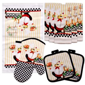 lobyn value pack kitchen towel oven mitts and pot holders sets, pot holders and oven mitts sets, kitchen mittens and pot holder set, potholder set, mittens kitchen chef design