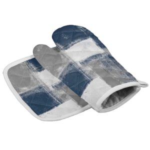kitchen oven gloves abstract paint art graffiti lattice oven mitts pot holder set blue white gray hot pad sets for kitchen bbq cooking baking grilling heat resistance 12 x 6 inch + 8 x 8 inch