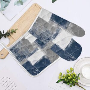 Kitchen Oven Gloves Abstract Paint Art Graffiti Lattice Oven Mitts Pot Holder Set Blue White Gray Hot Pad Sets for Kitchen BBQ Cooking Baking Grilling Heat Resistance 12 x 6 inch + 8 x 8 inch